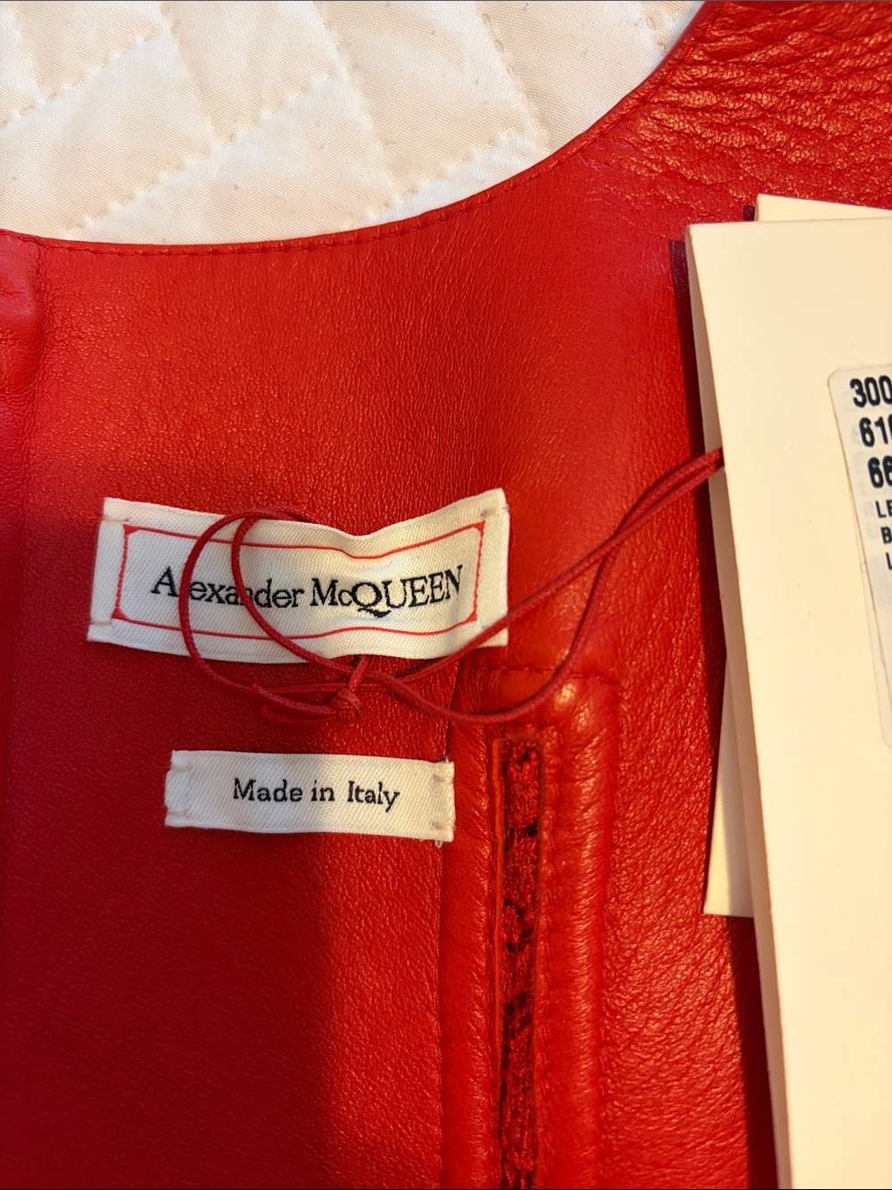 Alexander McQueen Lust Red Lace-Hem Leather Midi Dress - Picture 3 of 16